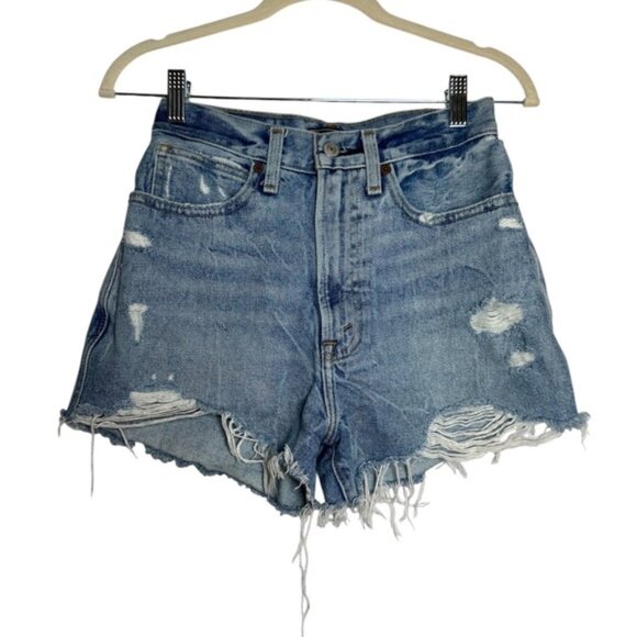 Abercrombie & Fitch Womens 25 Denim Natural Rise Shorts Distressed Blue Jean - Picture 1 of 8